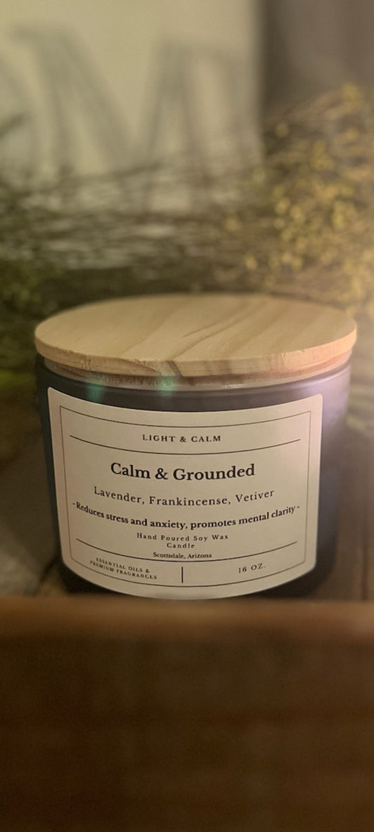 Calm and Grounded Aromatherapy Candle - Lavender, Frankincense & Vetiver Blend