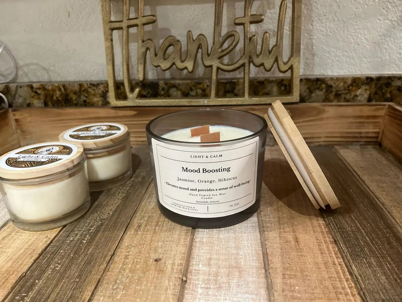 Mood Boosting Aromatherapy Candle - Jasmine, Orange, & Hibiscus Blend